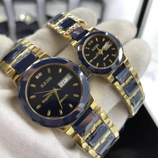 Đồng hồ cặp rado sapphire l033 xanh dây thép chống xước, chống nước tuyệt đối