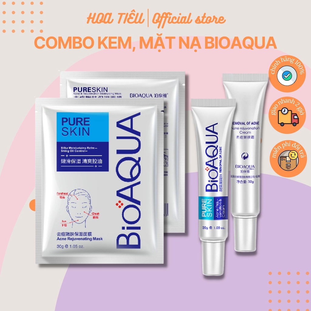 Bioaqua combo kem và mặt nạ kiềm dầu làm sạch bã nhờn, ngăn ngừa mụn