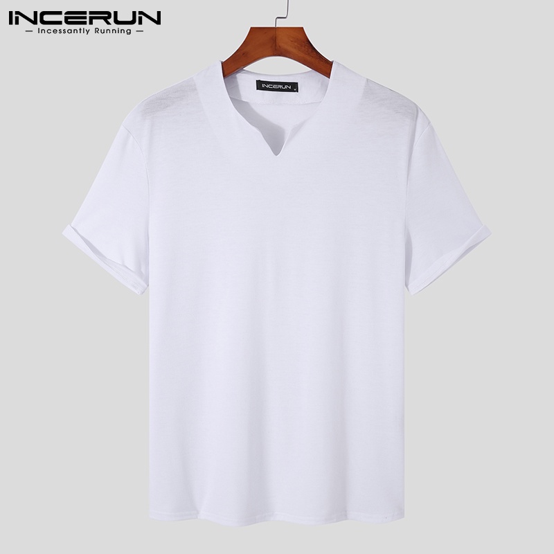 Áo thun nam Incerun ngắn tay dáng ôm phong cách đơn giản nhiều màu lựa chọn
