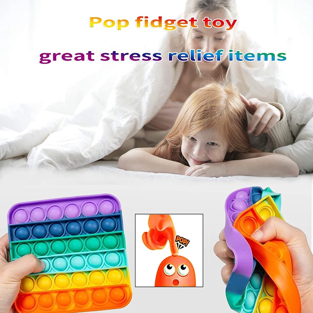 Pop It Tiktok 2021 Push Pop Fidget Toy Rainbow Color Finger Pressure Bubble Sensory Toys Nút bật bong bóng màu cầu vồng giải tỏa căng thẳng