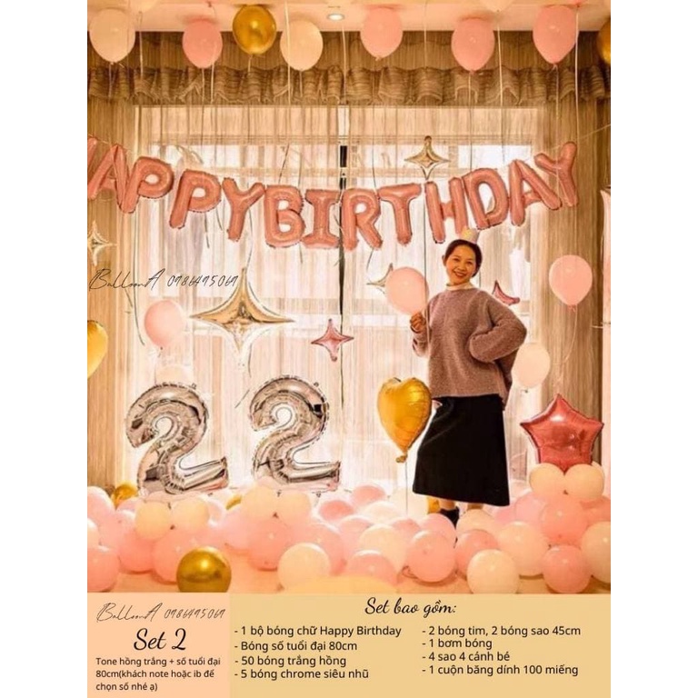 Set sinh nhật, set trang trí sinh nhật Happy Birthday, bóng bay trang trí sinh nhật tại nhà