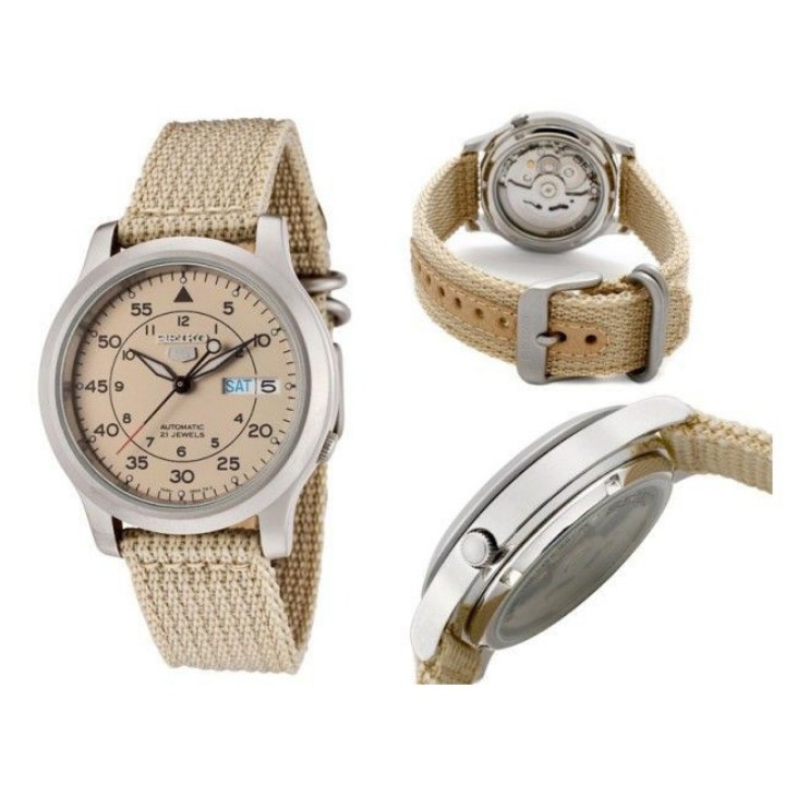 Đồng Hồ Nam Máy Cơ Seiko 5 quân đội SNK803K2S - dây nato vàng - mặt vàng , chống nước , bảo hành chính hãng