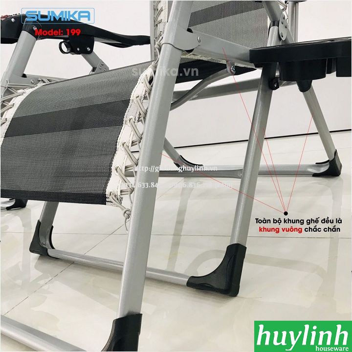 Ghế xếp gấp thư giãn Sumika 199 - Có con lăn tay massage - Tặng khay để ly - Khoá Kim Loại, tải trọng 200kg