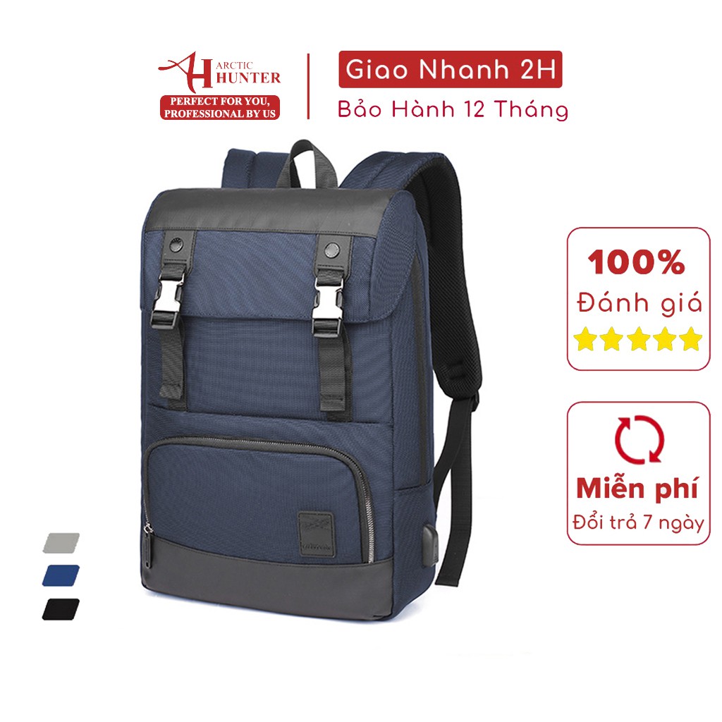 Balo laptop nam Arctic Hunter B00361 chất liệu Oxford chống nước, thiết kế có ngăn đựng laptop, cổng sạc USB tiện dụng