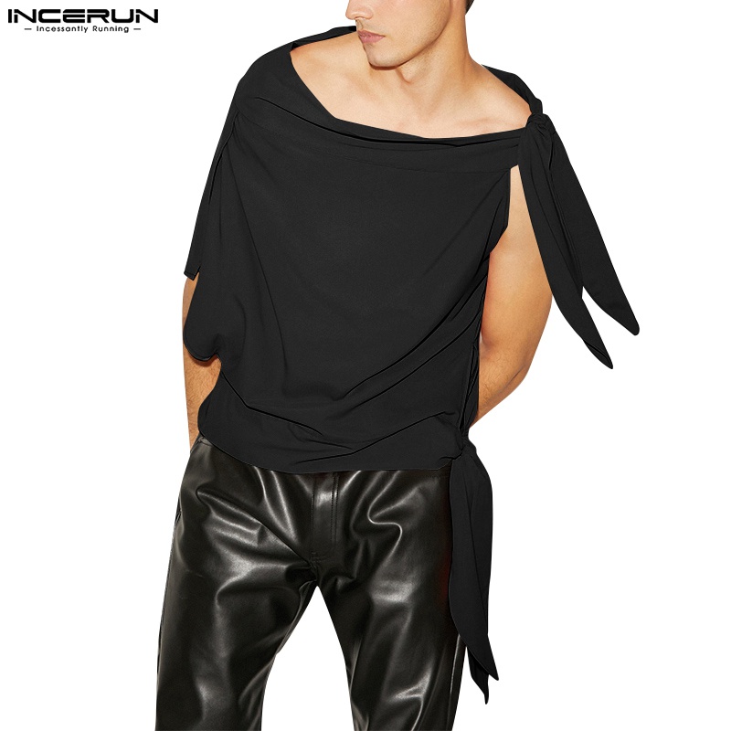 INCERUN Áo Thun Dáng Rộng Màu Trơn Thiết Kế Đơn Giản Thời Trang Cho Nam