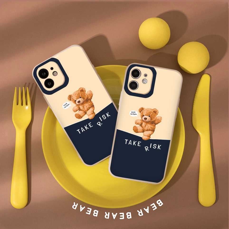 Ốp lưng Iphone Gấu Take Risk no fear ốp iphone cạnh vuông 6s/6plus/7plus/8plus/x/xsmax/11/12/13/pro/max/promax