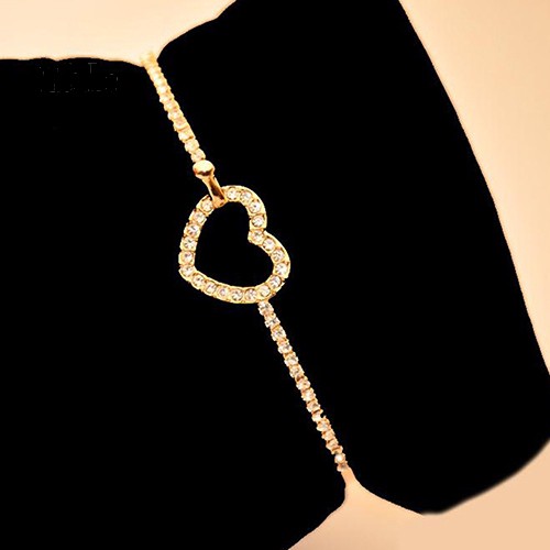 Vòng Tay Hợp Kim Mạ Vàng Trang Trí Hình Trái Tim Đính Đá Xinh Xắn Cho Nữ