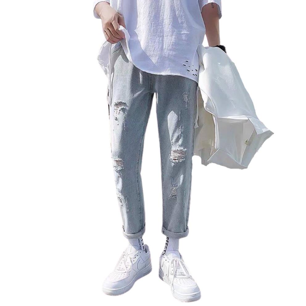 8.8 Quần jean baggy nam VN CLO xanh bạc rách gối - QJ049