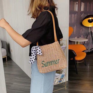 Loại 1 Túi Cói Nữ Đi Biển Summer Phối Khăn Nơ Sang Chảnh Đi Chơi