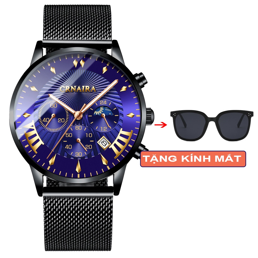 Đồng Hồ Nam Crnaira C8029 Lịch ngày sang trọng kim dạ quang Dây Thép mành