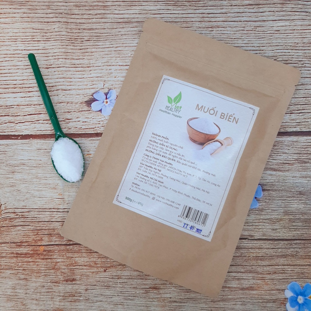 Muối biển sạch tinh khiết Viet Healthy 500gr; Muối biển viethealthy nguyên chất, giàu khoáng chất tự nhiên, không tẩy