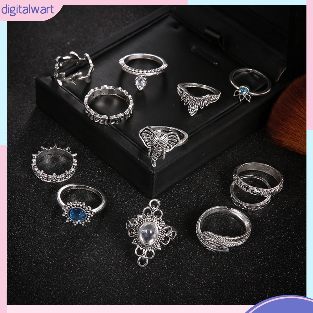 Bộ 12 nhẫn đính đá phong cách vintage cho nữ