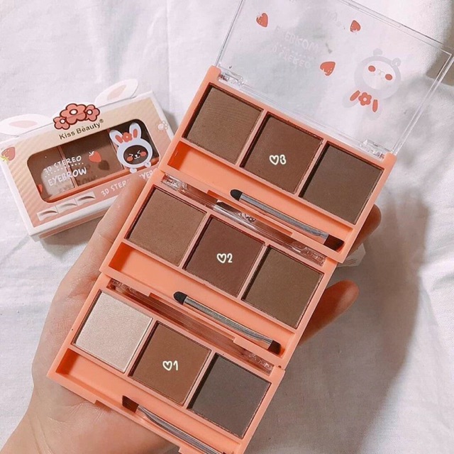 Phấn vẽ chân mày gấu Kiss Beauty 3 ô