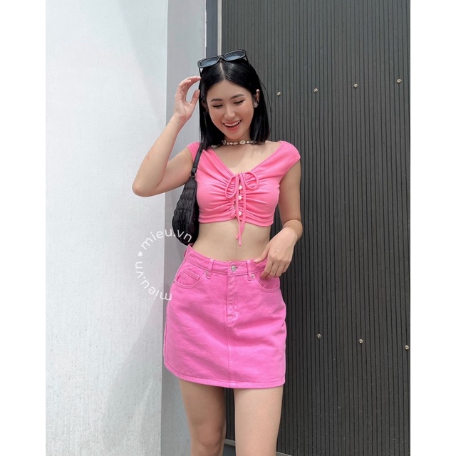 Áo croptop thiết kế dây cột chéo trước trễ vai khoe eo cực xinh MIEU - JJL22