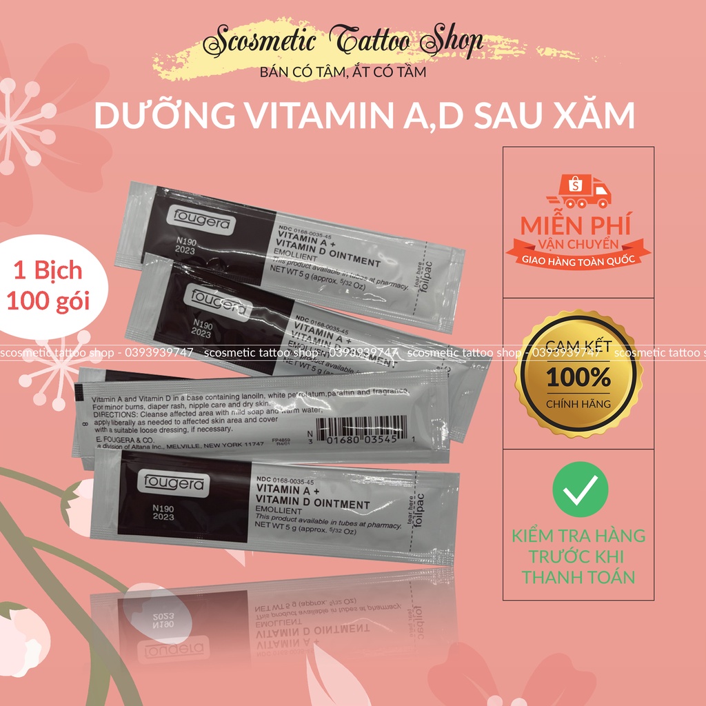 Dưỡng ẩm vitamin ad gói  tái tạo môi mày sau xăm kích bong da nhanh, phục hồi-1 Bịch 100 Gói