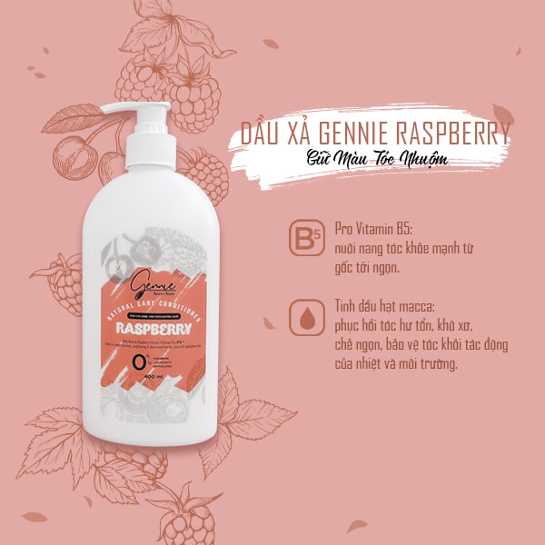 [HỘP QUÀ TẶNG] Dầu gội - xả Gennie Natural Care Raspberry cho tóc nhuộm và tóc highlight 400ml