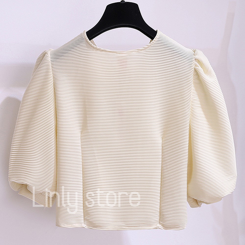 Áo kiểu nữ croptop tay bồng [2 lớp] - Sơ mi dáng ngắn phối cúc ngọc A-CN