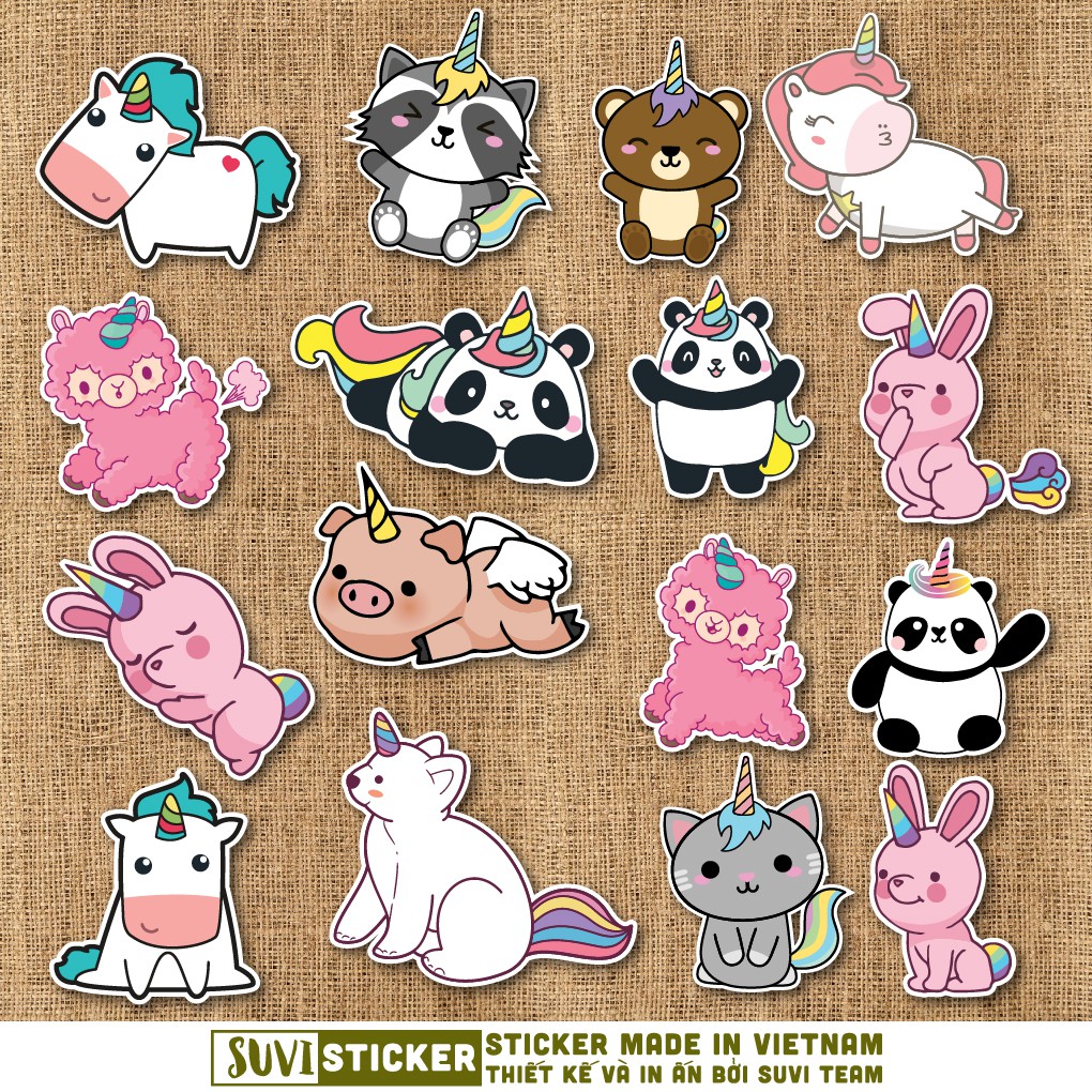 50 Sticker Animal Unicorn chống nước sticker dán laptop, điện thoại, đàn guitar, mũ bảo hiểm, vali. MSP: A01