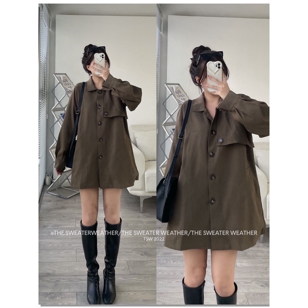 Áo khoác măng tô vải tuyết tay bồng the.sweaterweather TSW (ảnh thật)