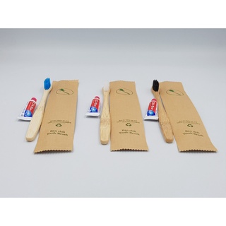 Combo 50 bàn chải tre + kem đánh răng + túi giấy cao cấp