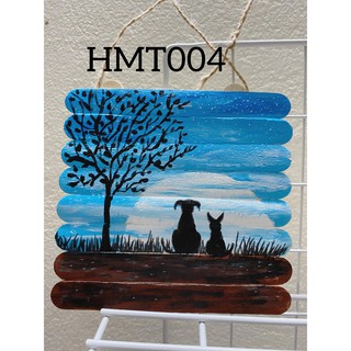 Tranh vẽ tay trên que kem - 2 chú cún HMT004