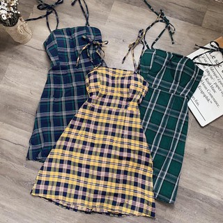 Đầm caro 2 dây cột 4 màu