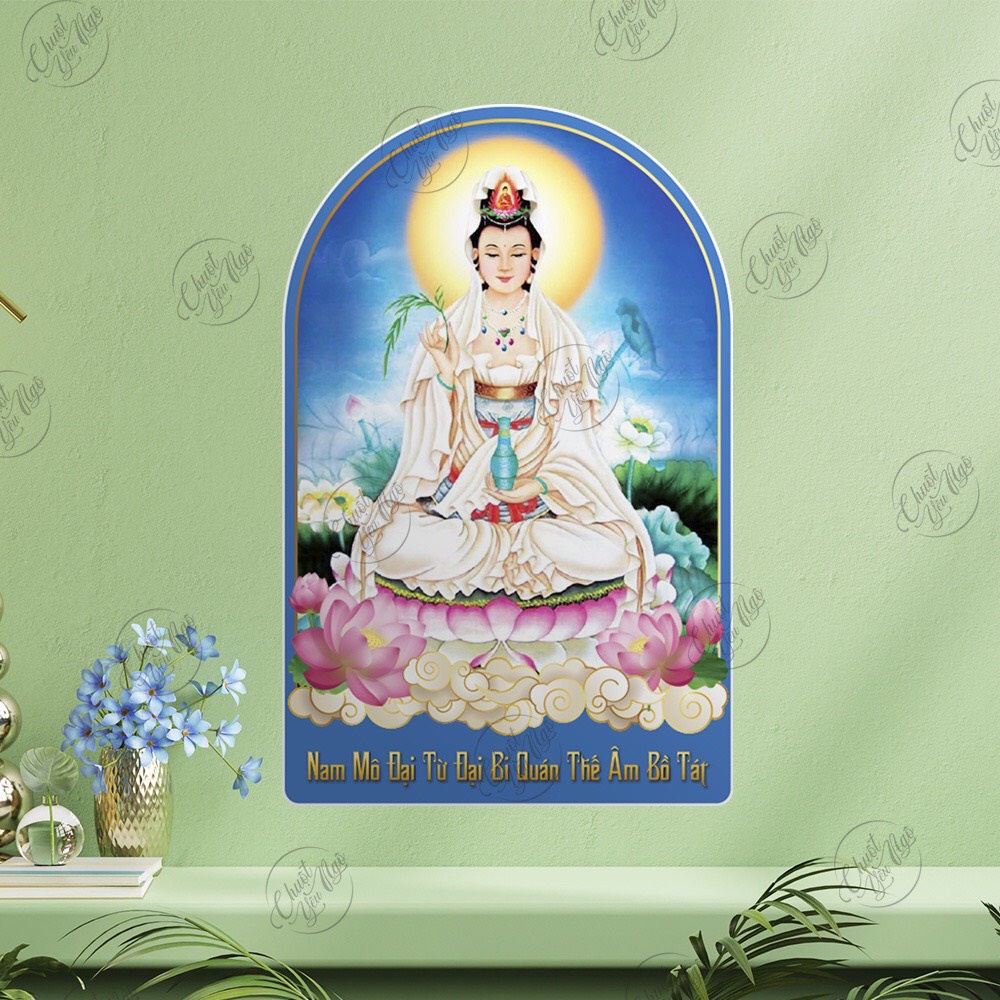 Hình Phật Thích Ca, Phật Dược Sư, Quán Thế Âm Bồ Tát, Thiên Thủ Thiên Nhãn kích thước 50cm x 33cm, decal chống nước.