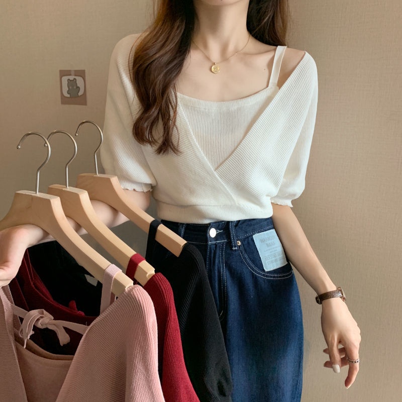 Áo Thun COZOK Dệt Kim Tay Ngắn Dáng Ôm Thời Trang Trẻ Trung Cho Nữ