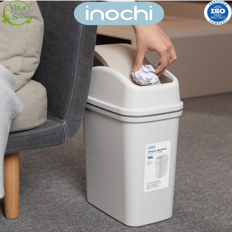 Thùng Rác Nhựa Nắp Lật, Thùng Rác Thông Minh 10L Inochi, Làm Sọt Rác Văn Phòng, Khách Sạn, Đựng Rác Gia Đình