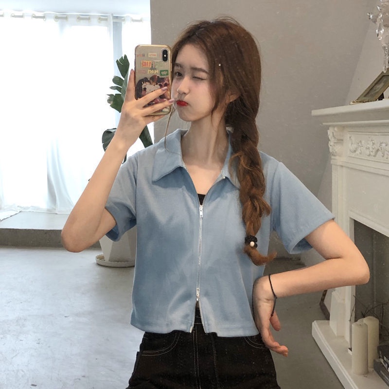 AMOI Áo Thun Polo Nữ Tay Ngắn Màu Trơn Thời Trang