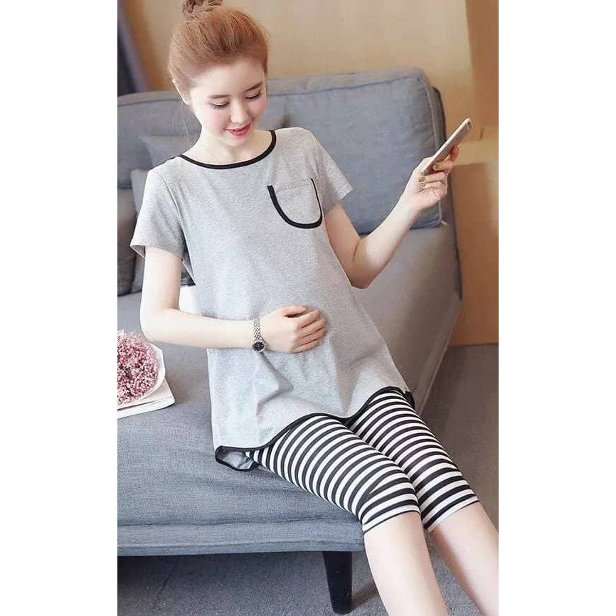 Đồ Bộ Bầu Lửng Không Dây Chất Vải Đẹp, Mềm, Thoáng Mát - Shop Bầu Xinh Thu Huyền
