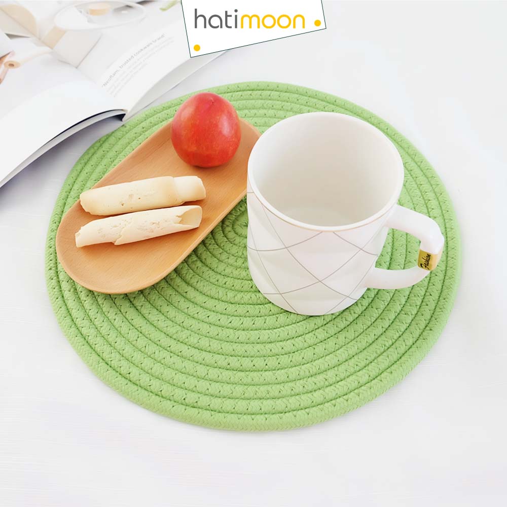 Tấm lót decor, tấm lót ấm trà, đế lót nồi, đĩa sợi vải màu đậm 24cm, 30cm - Hatimoon