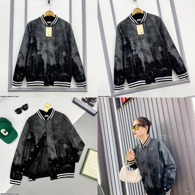 Áo Khoác Nỉ Bomber 2 Lớp Thêu Chữ Alexandar Wang Nam Nữ - Áo Bomber Siêu Chất Dành Cho Nam