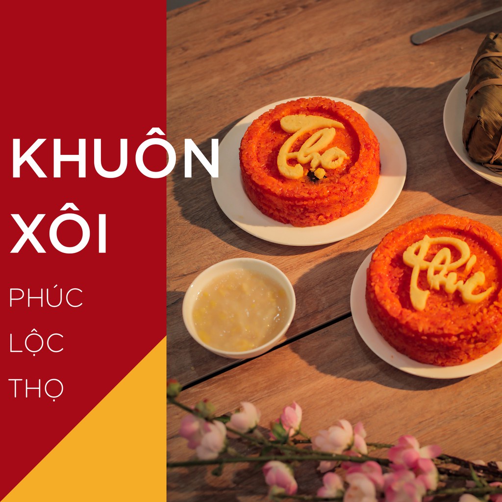 Khuôn Xôi, Khuôn Làm Xôi Phúc Lộc Thọ Bộ Khuôn Tạo Hình Bằng Nhựa An Toàn Cao Cấp 12x7cm