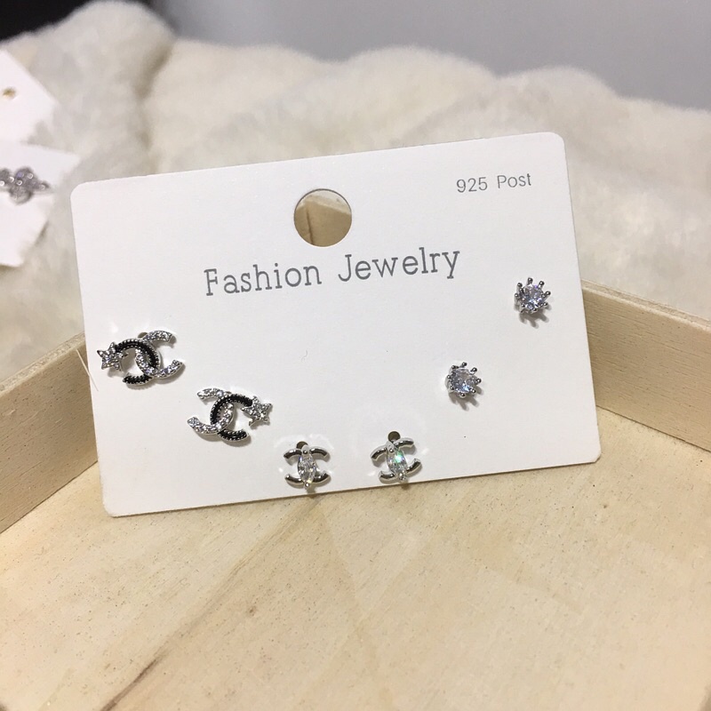 Bông Tai Cao Cấp Khuyên Tai Nụ Combo vỉ 3 Đôi Bạc 925