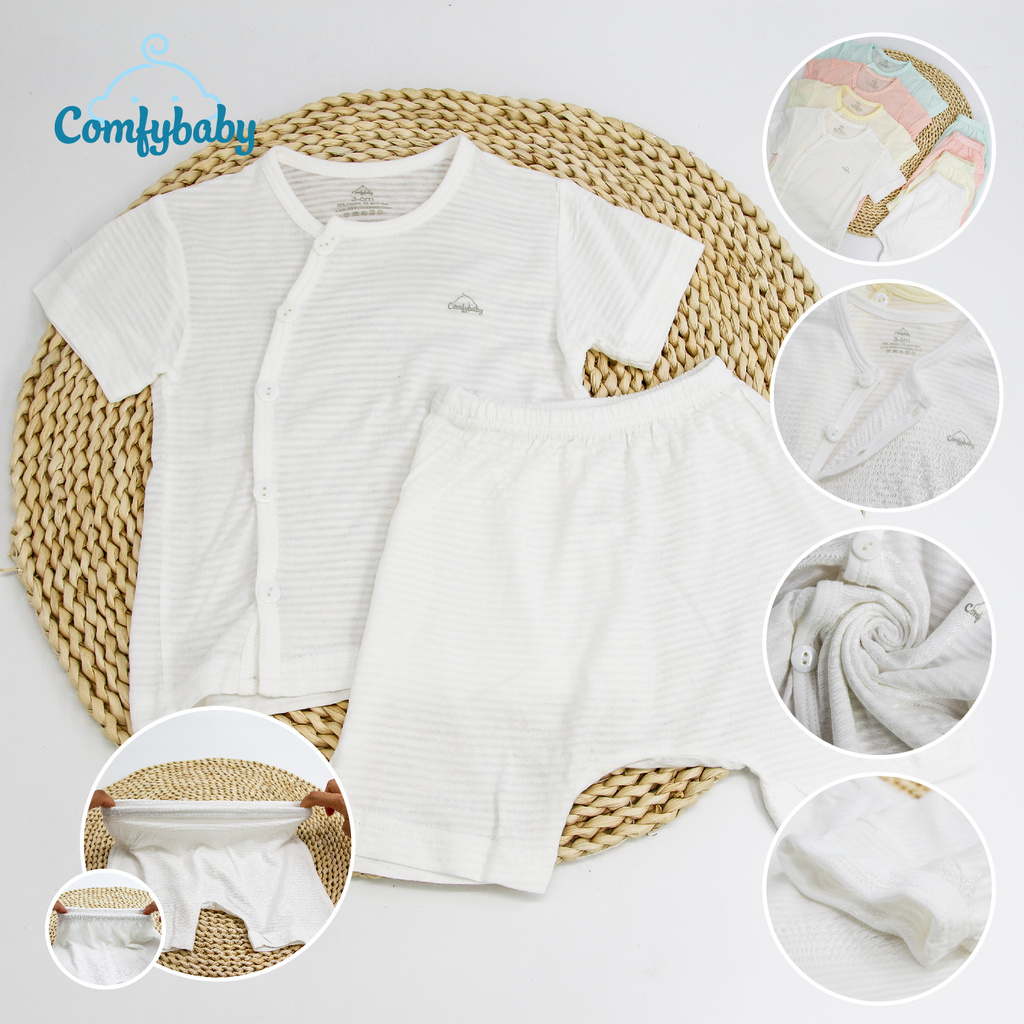 Bộ quần áo cộc tay cho bé 100% cotton lụa - siêu nhẹ - thoáng mát Comfybaby QACF22042021 size 3-12 tháng