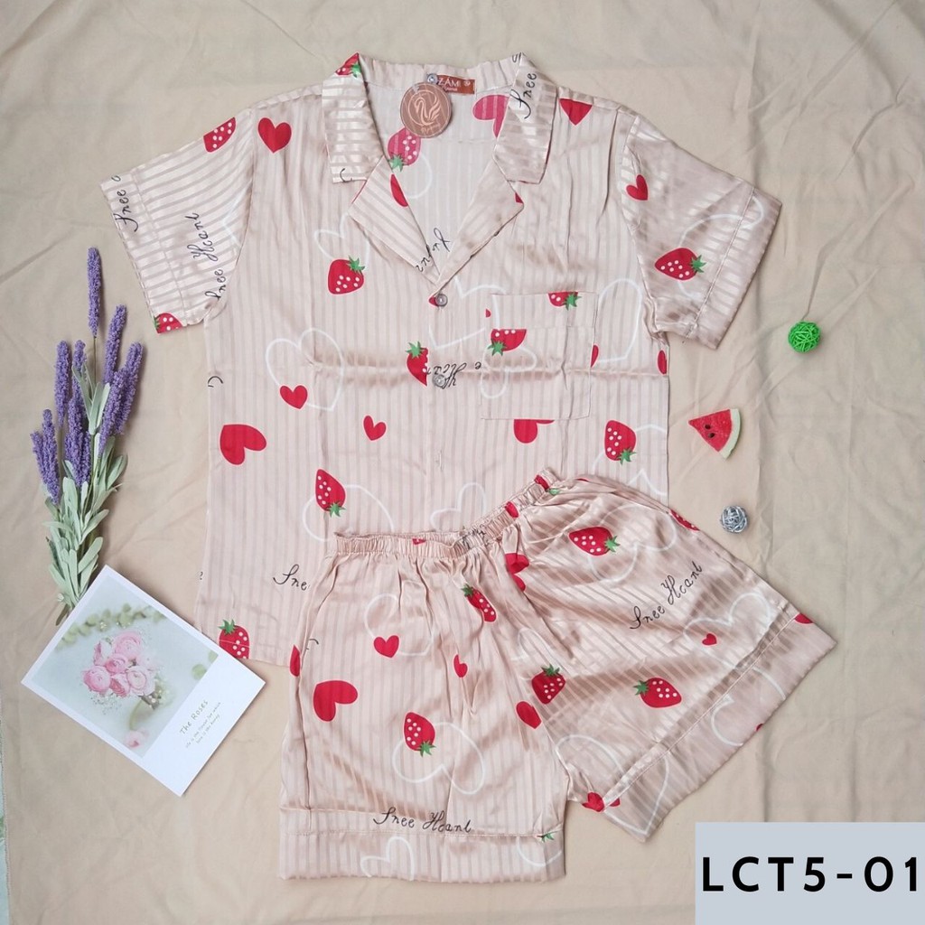 [HÀNG MỚI VỀ] BỘ PIJAMA LỤA GẤM TAY NGẮN QUẦN CỘC HỌA TIẾT CỰC XINH
