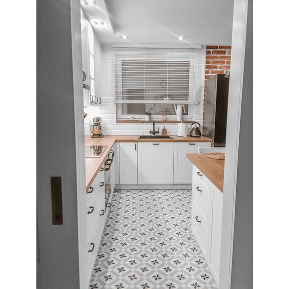 Decal gạch bông dán sàn bếp - Decal trang trí sàn phòng ngủ - Chống thấm/chống trơn trượt - HN Decor