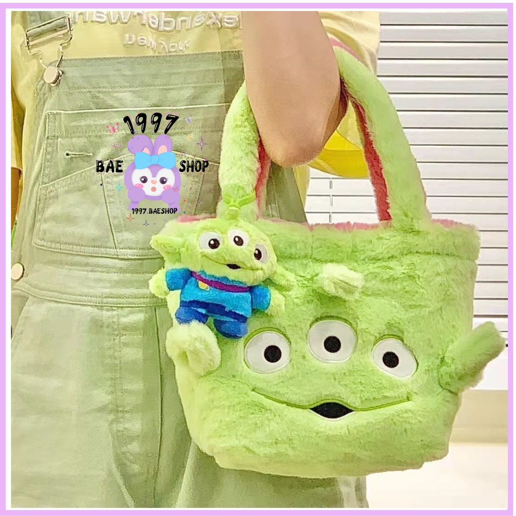 Túi xách lông gấu dâu Lotso x Alien 2 mặt có thể lật