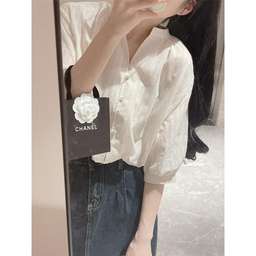 Áo Sơ Mi Vải Lanh Cotton Tay Nửa Thời Trang Mùa Hè Pháp Sang Trọng 62882