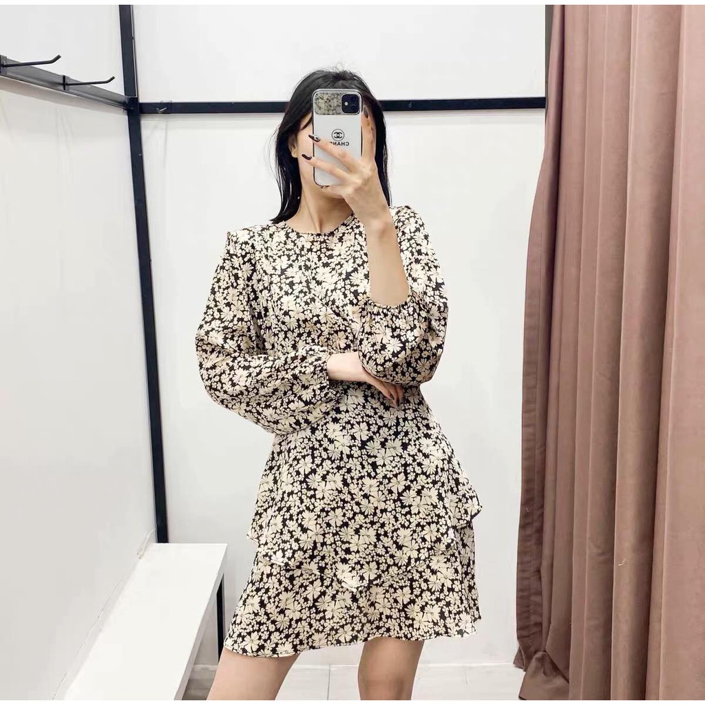 Váy hoa lụa xuất zara có sẵn ảnh thật