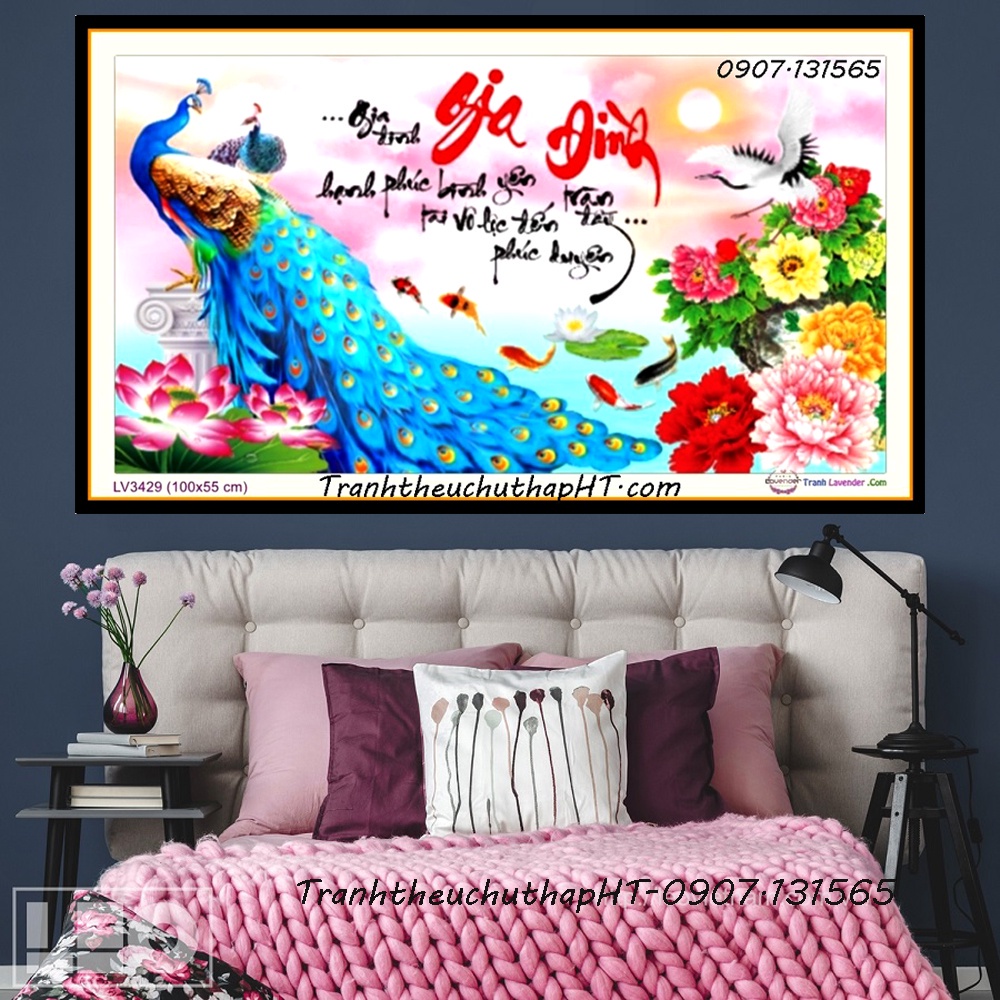 Tranh thêu gia đình KT:100x50cm,Tranh chưa thêu.Tặng kéo và xỏ chỉ.