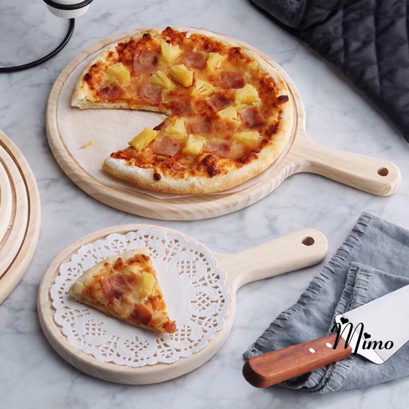 Thớt gỗ decor hình tròn có tay cầm phụ kiện trang trí, chụp ảnh, khay trà bánh, đựng pizza...2 kích thước lựa chọn