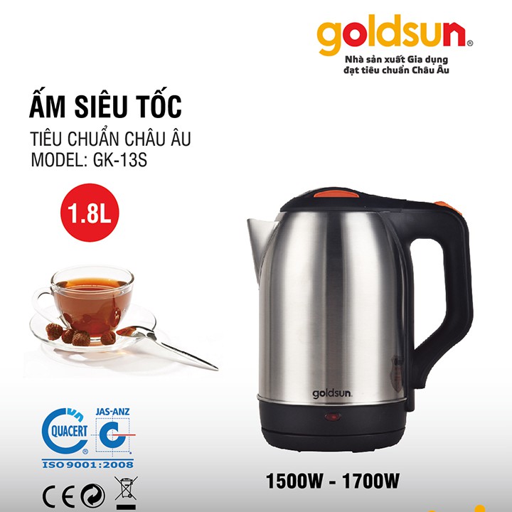 Ấm siêu tốc GOLDSUN GK-13S chất liệu inox cao cấp