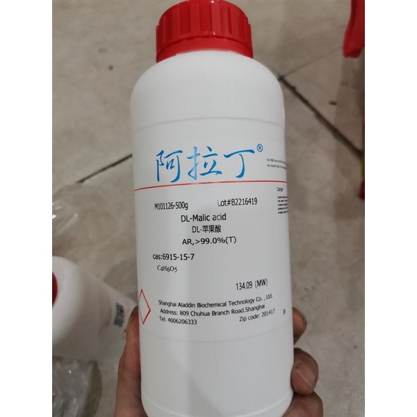 Hoá chất tinh khiết DL-malic aci d 99% CAS 6915-15-7 axi t malic lọ 500g