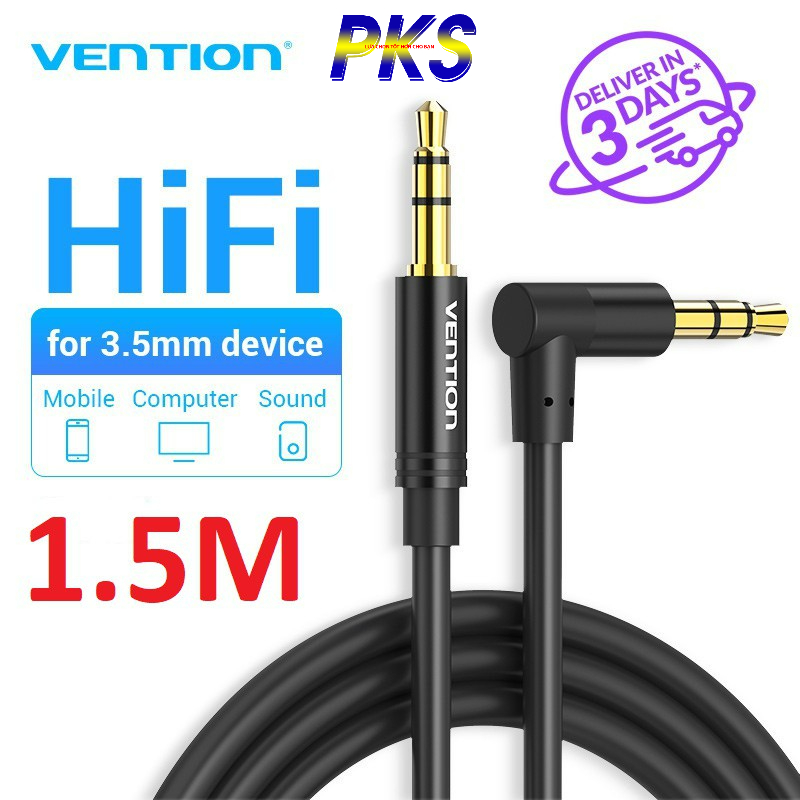 Dây âm thanh 3.5mm 1 đầu vuông góc dài 1.5m cao cấp chính hãng VENTION BAKBG-T