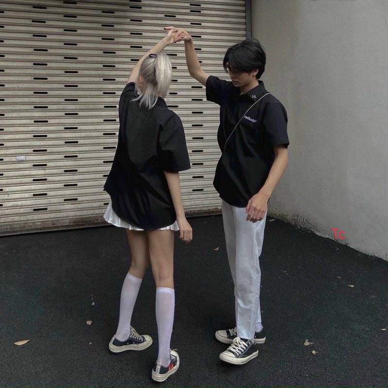 Áo sơ mi đen unisex Sadboiz .Áo Nam Nữ  form rộng tay lỡ logo thêu