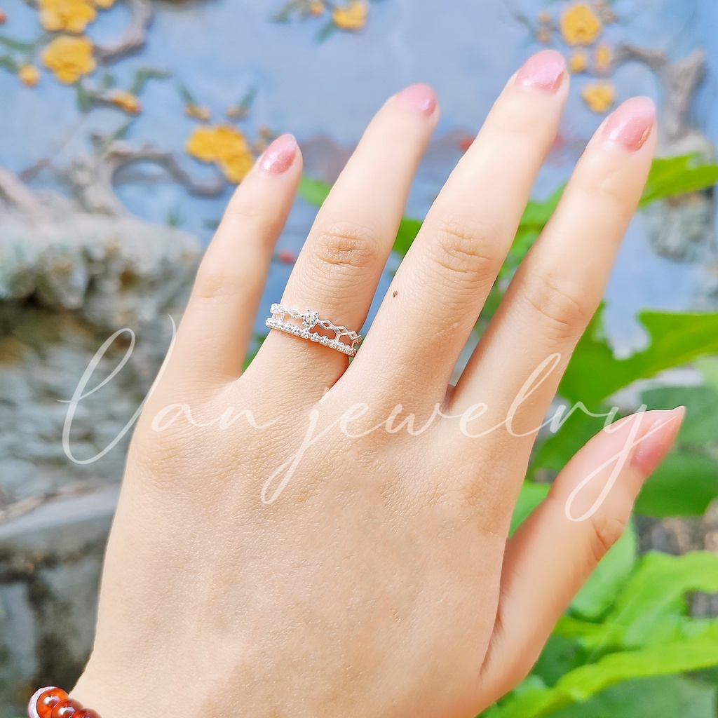 Nhẫn bạc nữ Nhẫn vương miện Công chúa bạc ta Van Jewelry V10007 free size tự điều chỉnh size tay