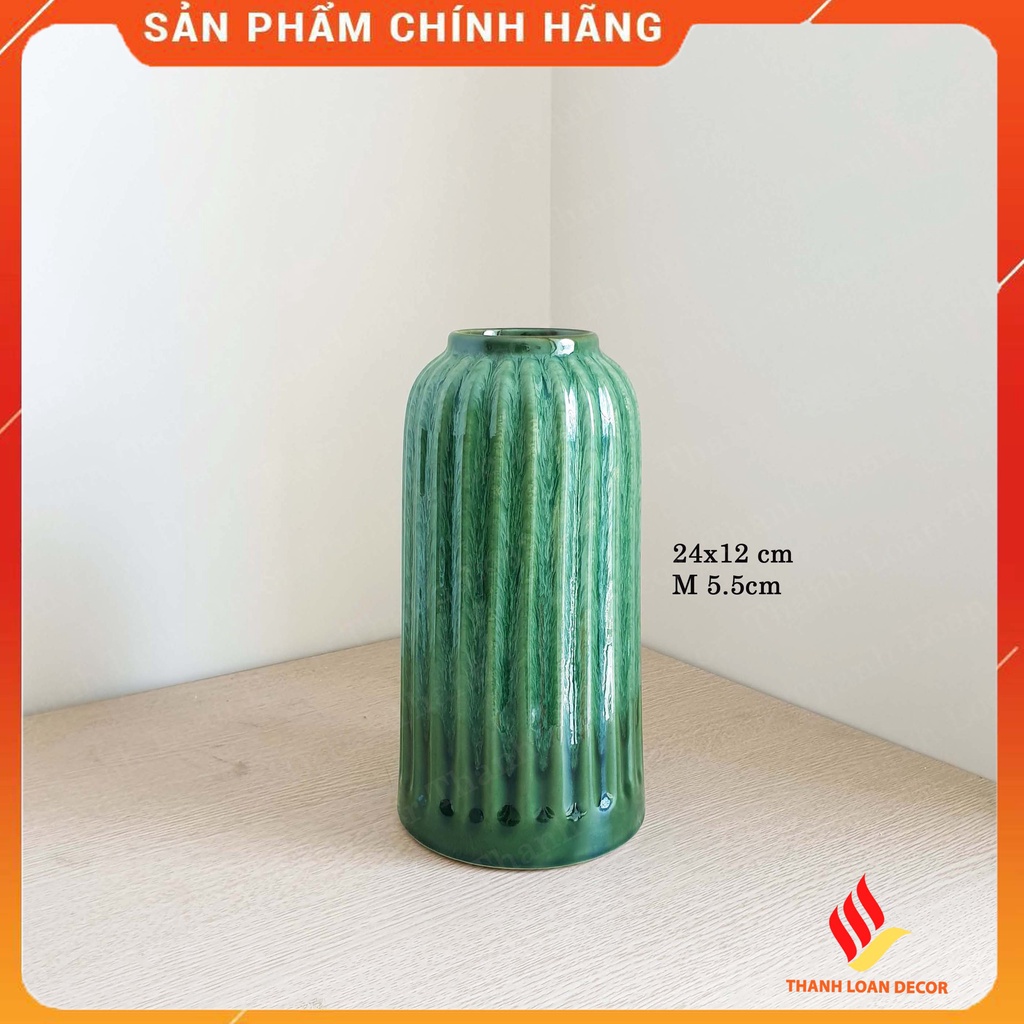 Lọ hoa gốm sứ Bát Tràng men xanh ngọc cao 27 cm - Bình gốm decor trang trí nhà đẹp