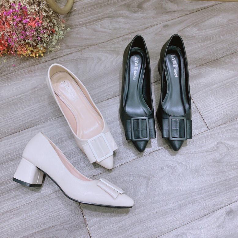 Giày nữ mũi tròn gót vuông 5cm da mềm êm chân